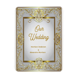 Elegant Gold & Silver Wedding Invitation – Ornate Magnet