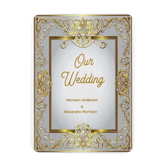 Elegant Gold & Silver Wedding Invitation – Ornate  Magnet (Vertical)