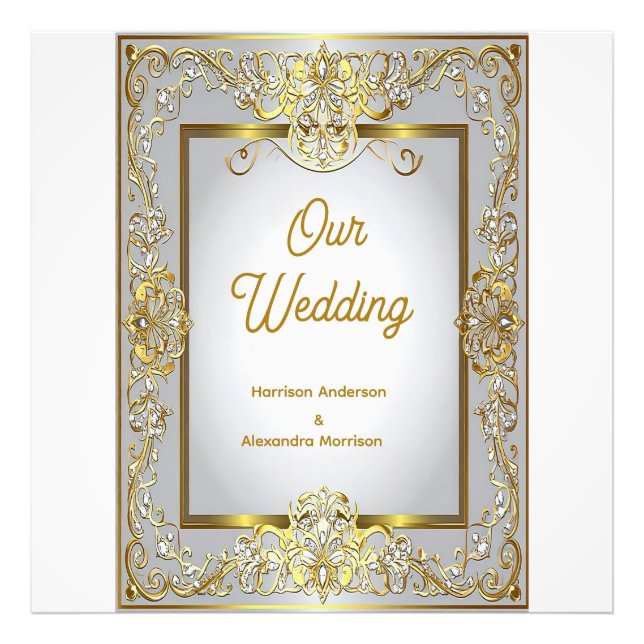Elegant Gold & Silver Wedding Invitation – Ornate  Photo Print (Front)