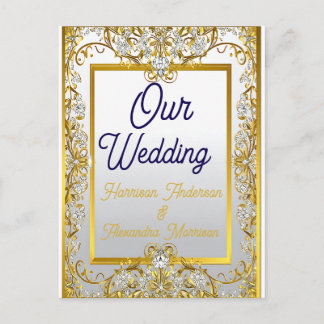 Elegant Gold & Silver Wedding Invitation Postcard