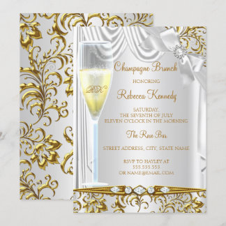 Elegant Gold Silver White Silk Champagne Brunch Invitation