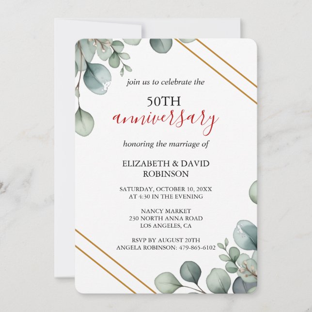 Elegant Gold simple 50th Wedding Anniversary Invitation (Front)