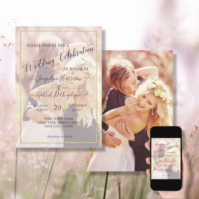 Elegant Gold Simple Minimal Script Wedding Photo I Invitation (Creator Uploaded)