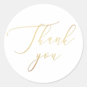 Elegant gold simple script wedding thank you classic round sticker