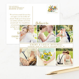 Elegant Gold Six Photo Collage Wedding Thank You Postcard