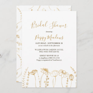Elegant Gold Sketch Wildflower Bridal Shower Invitation