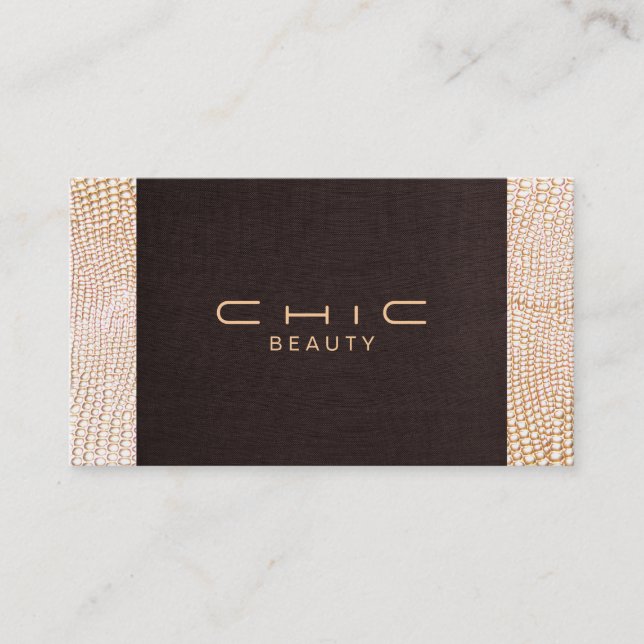Elegant Gold Snakeskin Brown Linen Look Classy Business Card (Front)