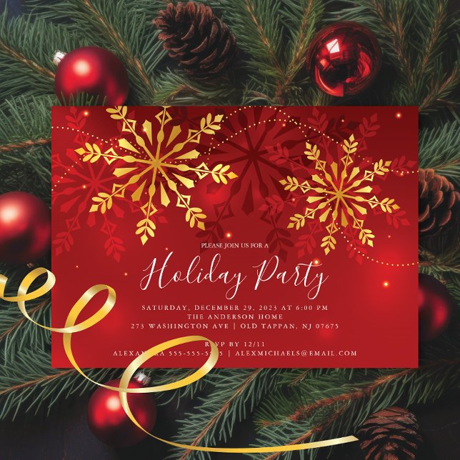 Elegant Gold Snowflake Christmas Party Invitation (Creator Uploaded)