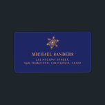 Elegant gold snowflake Christmas return address Label<br><div class="desc">Modern stylish gold copper snowflake navy blue Christmas card chic return address label.</div>