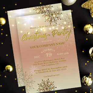 Elegant Gold Snowflake Corporate Christmas Party Invitation