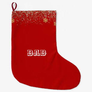 Elegant gold Snowflake falling Christmas Red  Large Christmas Stocking