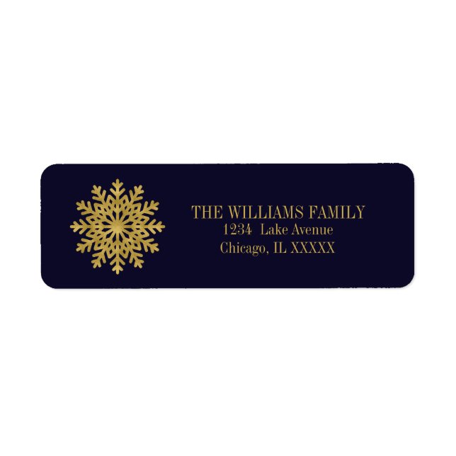Elegant Gold Snowflake Holiday Address Labels (Front)