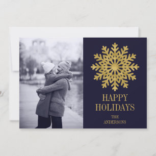 Elegant Gold Snowflake Holiday Photo Card