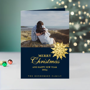Elegant Gold Snowflake   Merry Christmas   Custom Foil Holiday Card