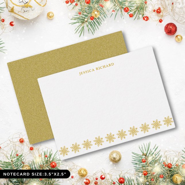 Elegant Gold Snowflake Personalised Note Card (Elegant Gold Snowflake Personalized Note Card)