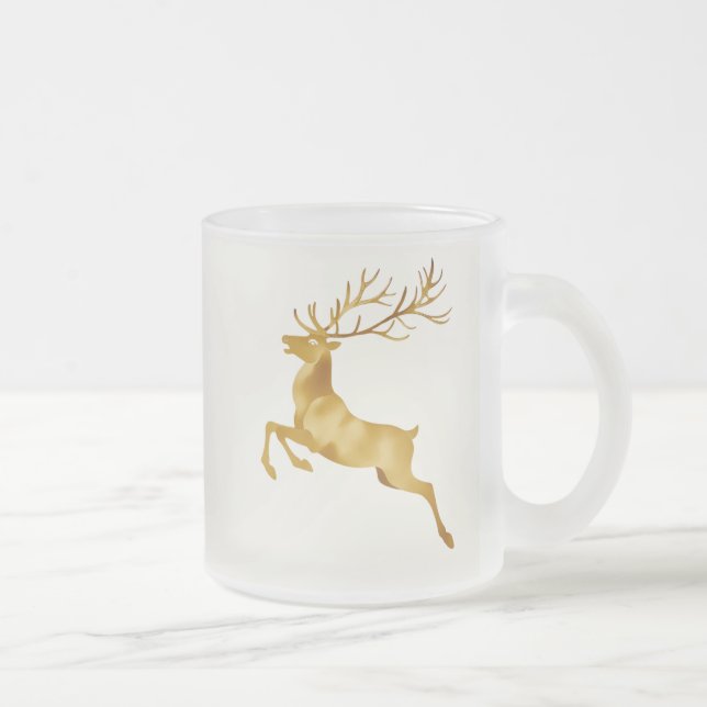 Elegant Gold snowflake reindeer Moose merry Xmas Frosted Glass Coffee Mug (Right)