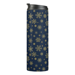 Elegant Gold Snowflake Winter Pattern Thermal Tumbler
