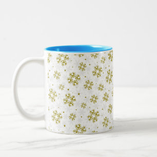 Elegant Gold Snowflake Winter Pattern Two-Tone Coffee Mug