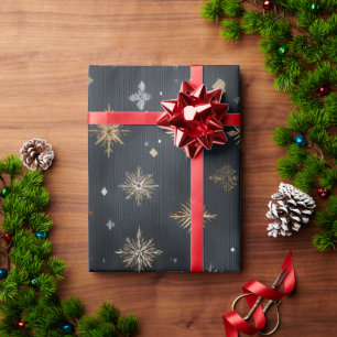 Elegant Gold Snowflake Wrapping Paper   Dark Holid