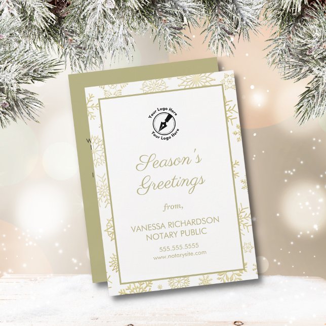 Elegant Gold Snowflakes Business Logo Notary Postcard (Creator Uploaded)