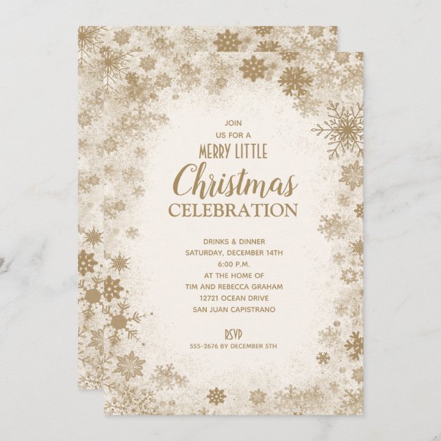 Elegant Gold Snowflakes Christmas Invitations (Front/Back)