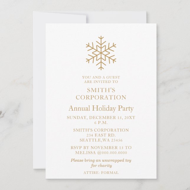Elegant Gold Snowflakes Corporate Holiday Party  Invitation (Front)