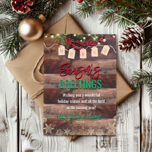 Elegant gold snowflakes green leaves Christmas Holiday Card