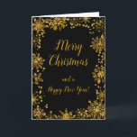 Elegant Gold Snowflakes Merry Christmas Holiday Card<br><div class="desc">A beautiful Christmas card design featuring elegant gold snowflakes on a black background. Inside there is a space for a message. A perfect way to greet your friends and relatives in this festive season. The page background colours and the text can be changed to suit your own requirements. Graphics by...</div>