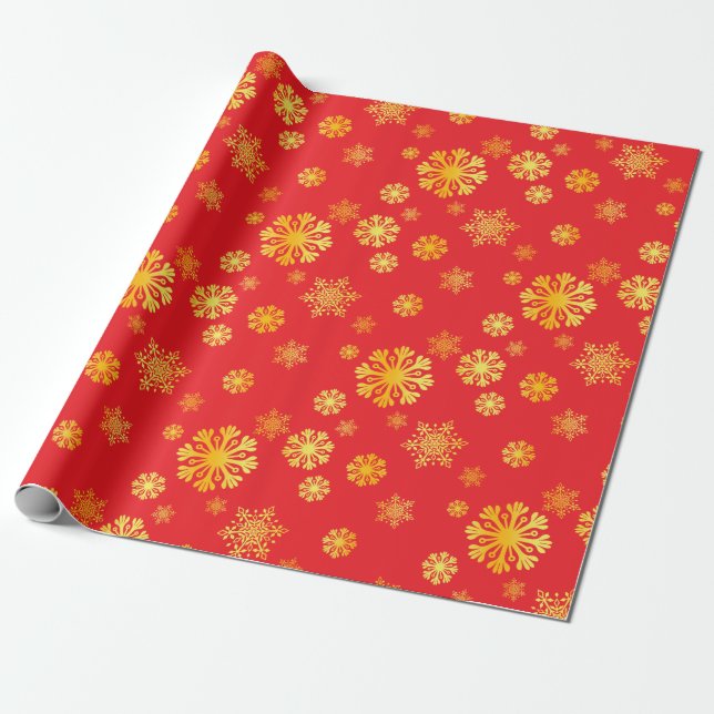 Elegant gold snowflakes red Wrapping Paper (Unrolled)