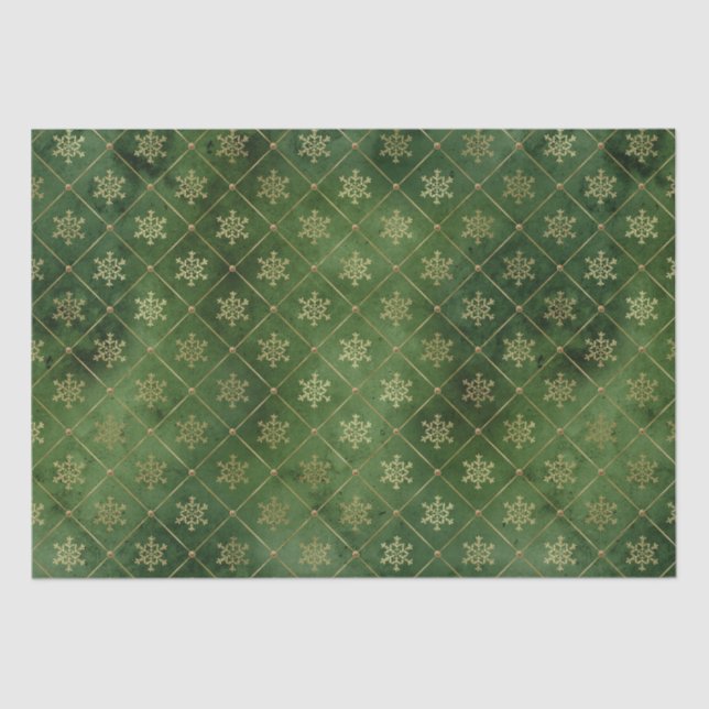 Elegant gold snowflakes vintage rhomboid pattern tissue paper (Front)