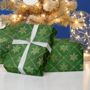 Elegant gold snowflakes vintage rhomboid pattern wrapping paper