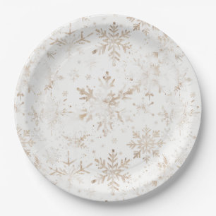 Elegant Gold Snowflakes Winter Themed Christmas Paper Plate