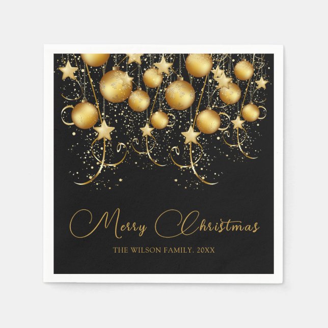 Elegant Gold Sparkle Christmas Party Bauble Napkin (Front)
