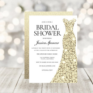 Elegant Gold Sparkle Dress Bridal Shower Invite