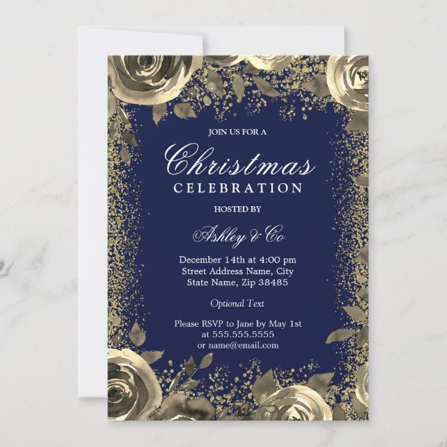 Elegant Gold Sparkle Glitter Christmas Party Invitation (Front)