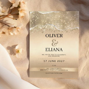 Elegant gold sparkle glitter dazzling Wedding Invitation