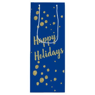 Elegant Gold Sparkle Happy Holidays Blue Wine Gif Gift Bag