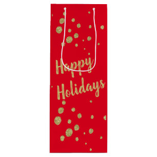 Elegant Gold Sparkle Happy Holidays Red Wine Gift Wine Gift Bag