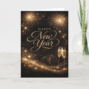 Elegant Gold Sparkle Happy New Year Design Holiday Card