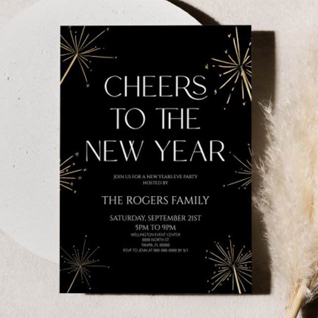 Elegant Gold Sparklers Cheers New Years Eve Party Invitation (Creator Uploaded)
