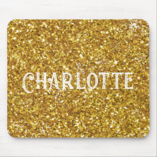Elegant gold sparkles glitter personalise mouse pad
