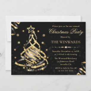 Elegant Gold Sparkly Christmas Tree Bauble Invitation