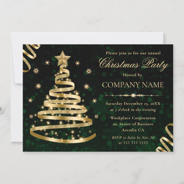 Elegant Gold Sparkly Christmas Tree Corporate Invitation (Front)