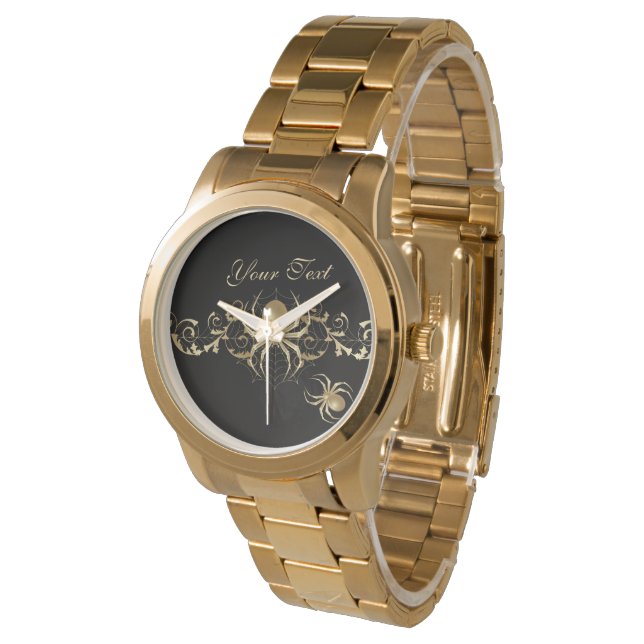 Elegant Gold Spiders on Black Watch (Angled)