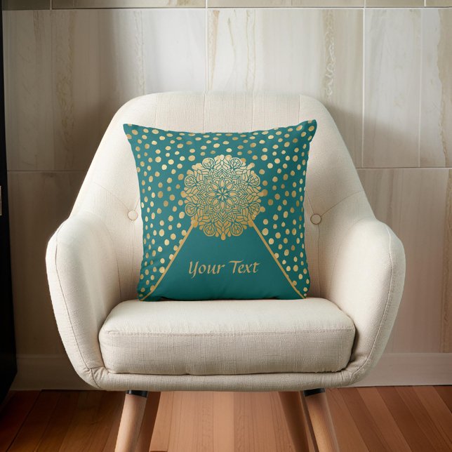 Elegant Gold Splashes on Green Mandala Cushion (Creator Uploaded)