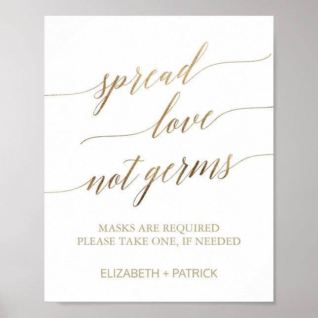 Elegant Gold Spread Love Not Germs Masks Required Poster (Front)