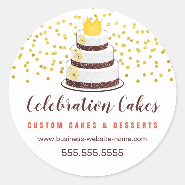 Elegant Gold Sprinkles and Cake Classic Round Sticker (Front)