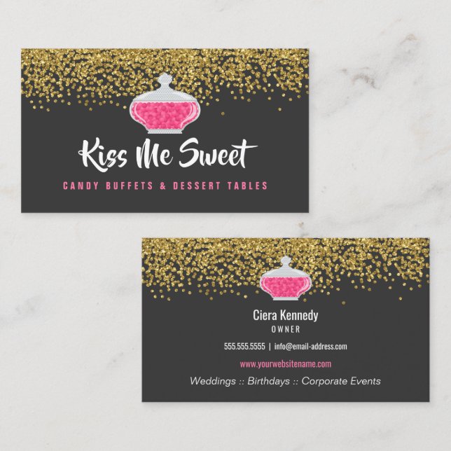 Elegant Gold Sprinkles Candy Dessert Buffet Business Card (Front/Back)