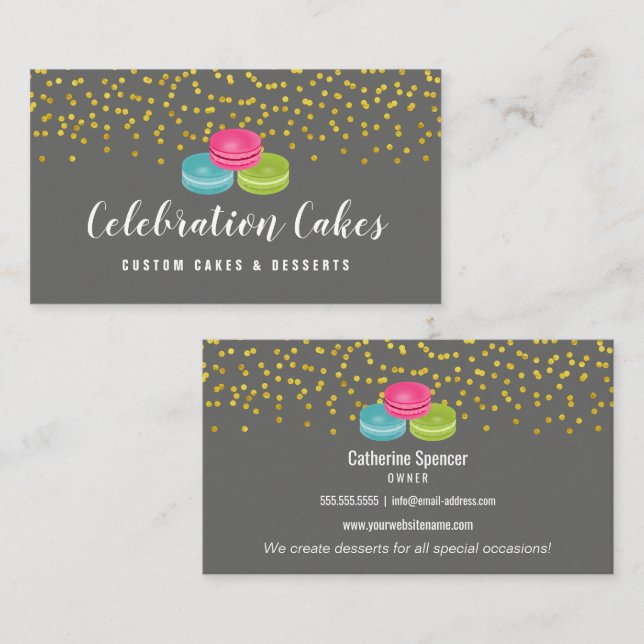 Elegant Gold Sprinkles Macaron Bakery Business Card (Front/Back)