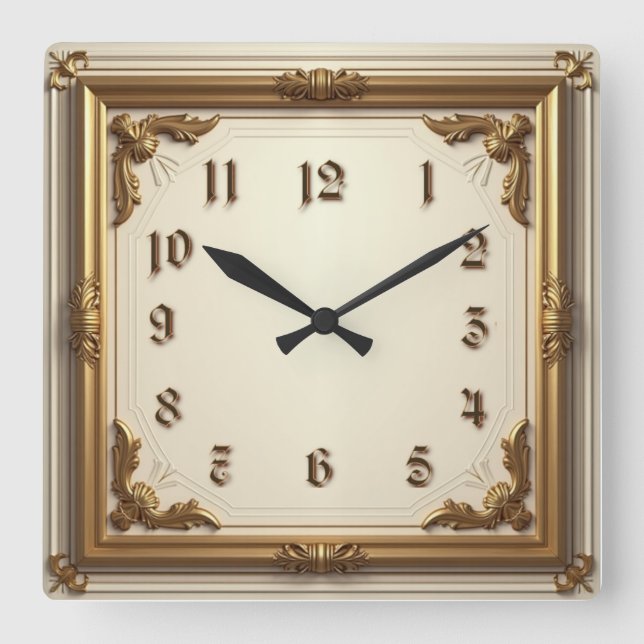 Elegant Gold Square Wall Clock (Front)